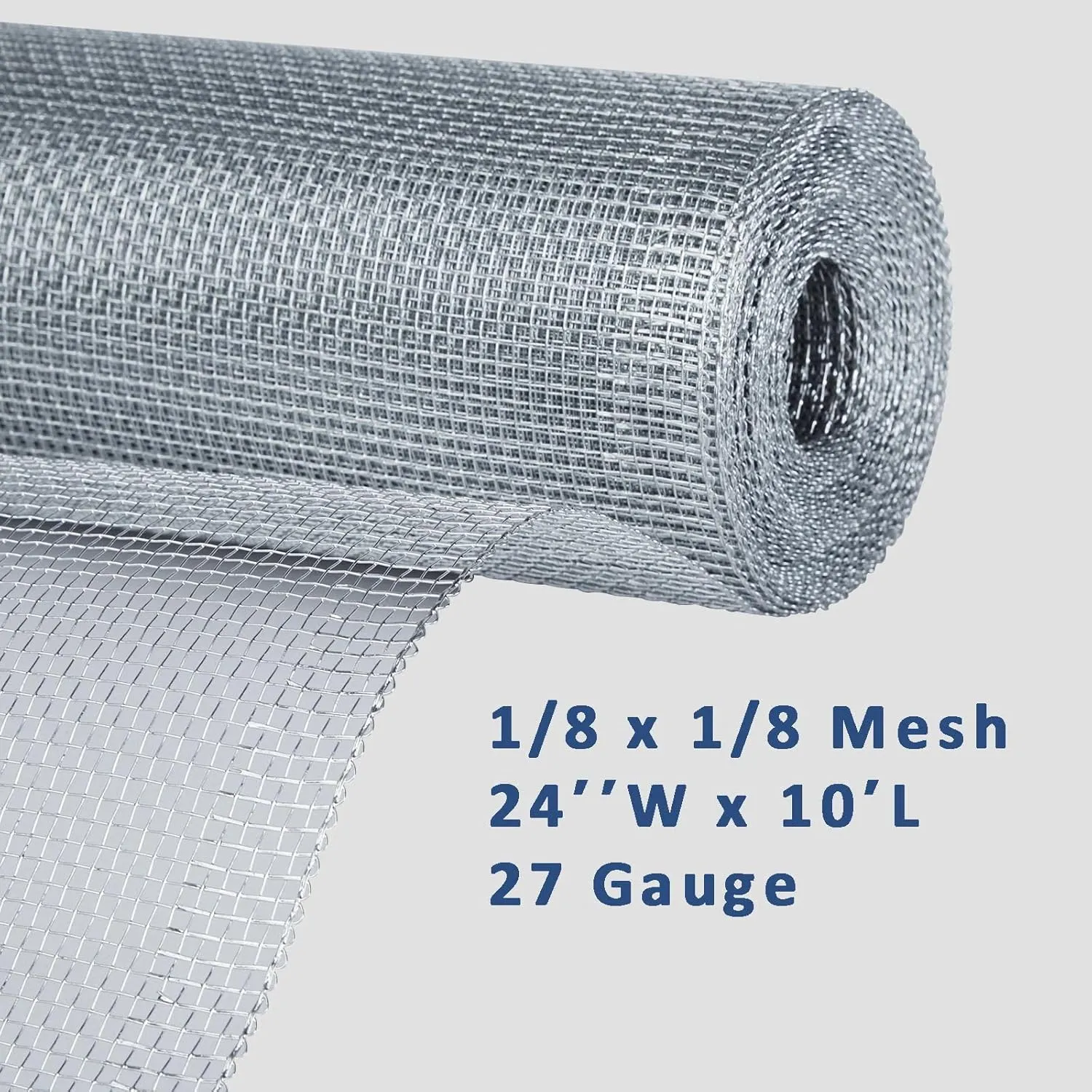 SEBOSS 1/8 Hardware Cloth 24in. x 10ft. 27 Gauge - Hot Dip Galvanized After Welding - Galvanized Wire Mesh Roll Chicken Wire Fence Roll Snake Fencing Galvanized Mesh for Beekeeper Screen Mesh