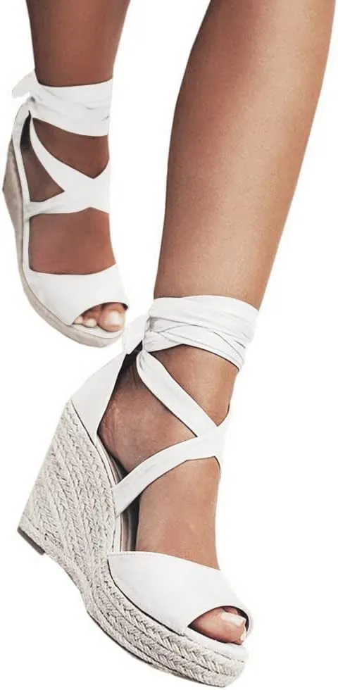 SERAIH Womens Lace up Espadrilles Platform Wedges Sandals Heels Tie Ankle Strap Summer Dress Shoes