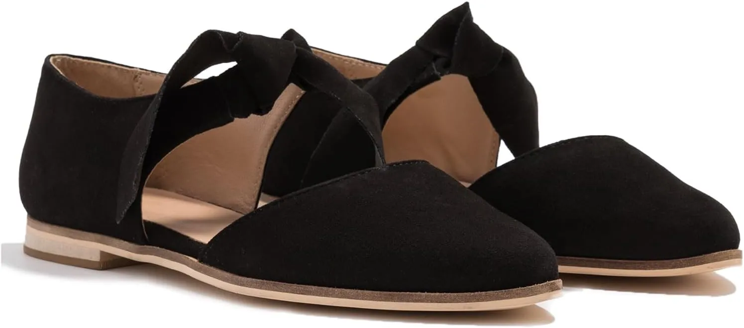 SHODENSE Women Pointed Toe Bow Flat Shoes Ankle Strap Suede Slip on Ballet Flats Lace Up Vintage Flat Heel Sandal Booties Bow Tie Side Cut Comfort Casual Walking Office Ladies Driver Flats 4-11 M US