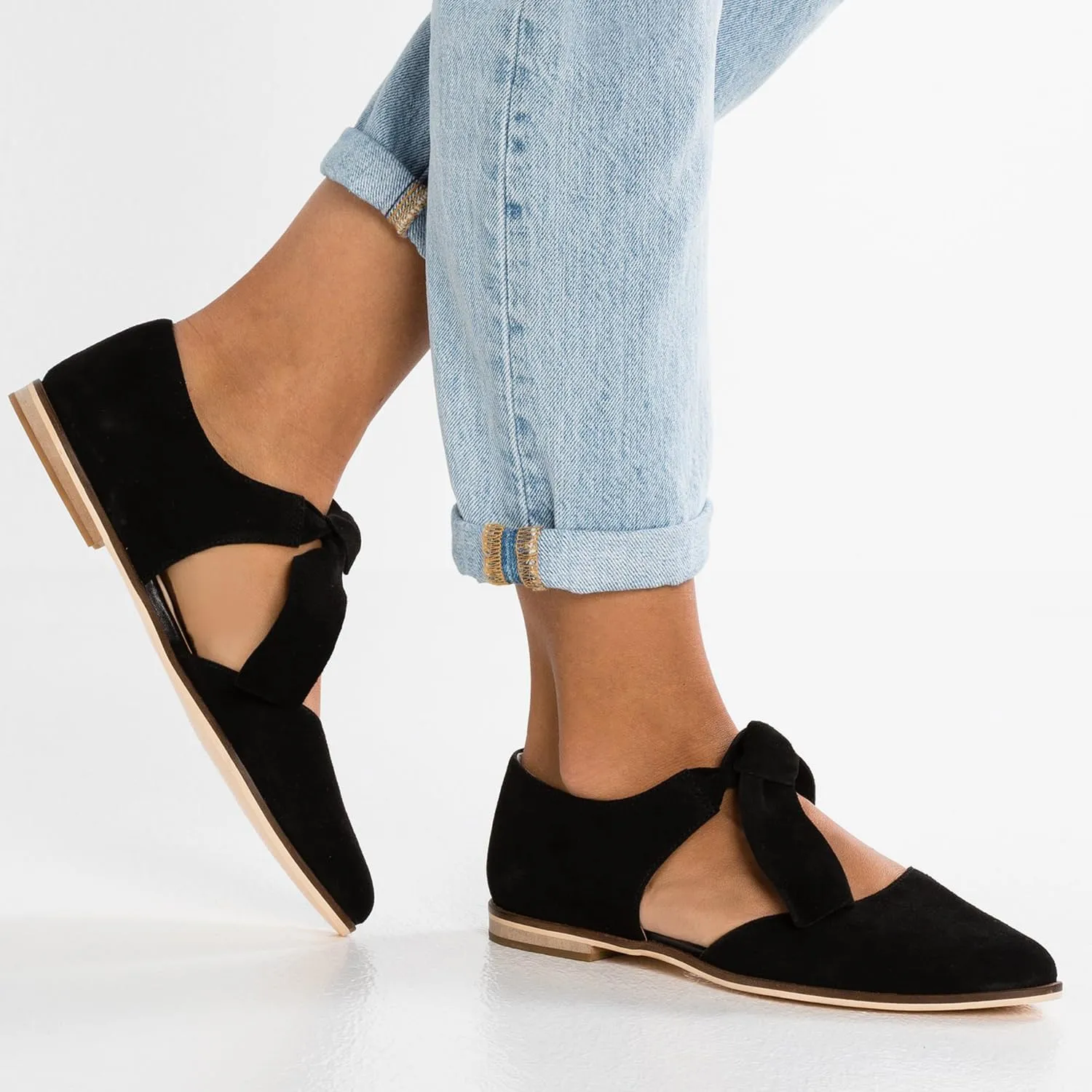 SHODENSE Women Pointed Toe Bow Flat Shoes Ankle Strap Suede Slip on Ballet Flats Lace Up Vintage Flat Heel Sandal Booties Bow Tie Side Cut Comfort Casual Walking Office Ladies Driver Flats 4-11 M US