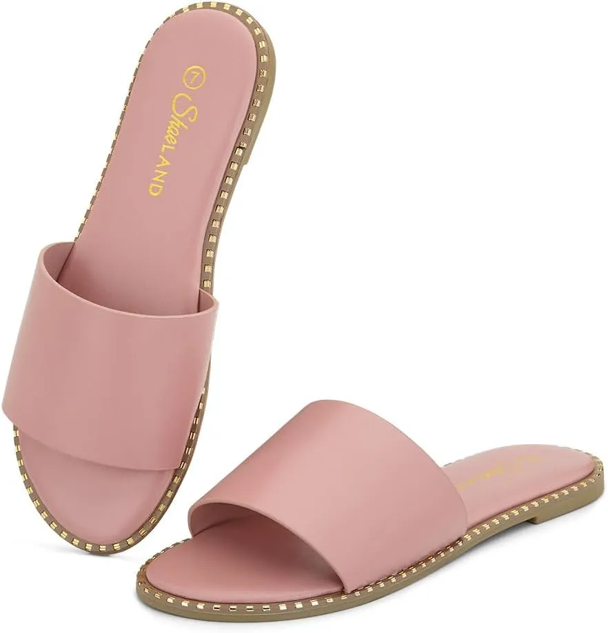 Shoe Land Women’s Flat Sandals 2025 – Comfortable Slide Sandals with Cushioned Footbed | Dressy Open Toe Summer Sandals for Beach, Travel & Everyday
