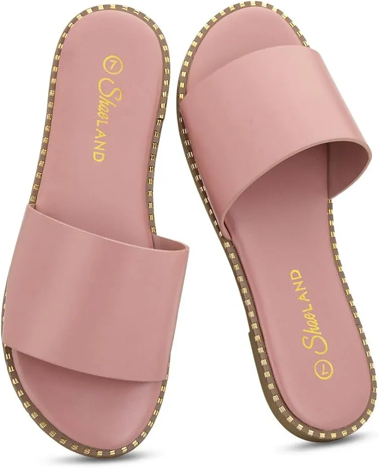 Shoe Land Women’s Flat Sandals 2025 – Comfortable Slide Sandals with Cushioned Footbed | Dressy Open Toe Summer Sandals for Beach, Travel & Everyday