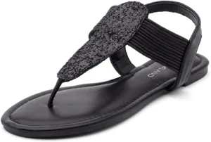 Shoe Land Women's Flat Sandals - Fashion Thong & Gladiator Style with Elastic Strappy String Ankle Strap, Dressy Casual Comfortable Daily Wear, Trendy 2025