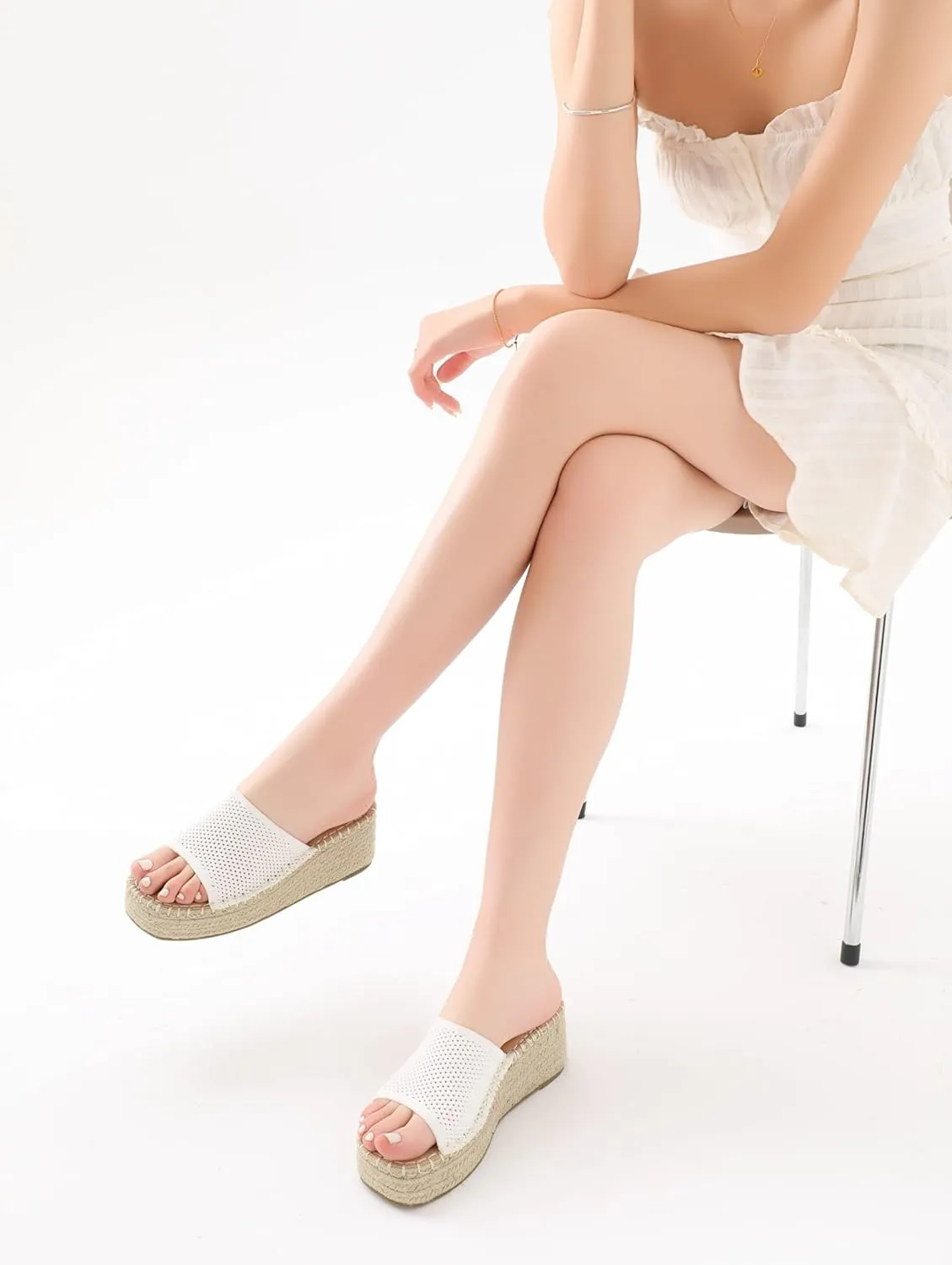 Shoe'N Tale Platform Espadrille Sandals for Women Wedges Slip On Mules Sandals Open Toe Slides Bohemia Beach Heels Sandals