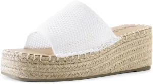 Shoe'N Tale Platform Espadrille Sandals for Women Wedges Slip On Mules Sandals Open Toe Slides Bohemia Beach Heels Sandals