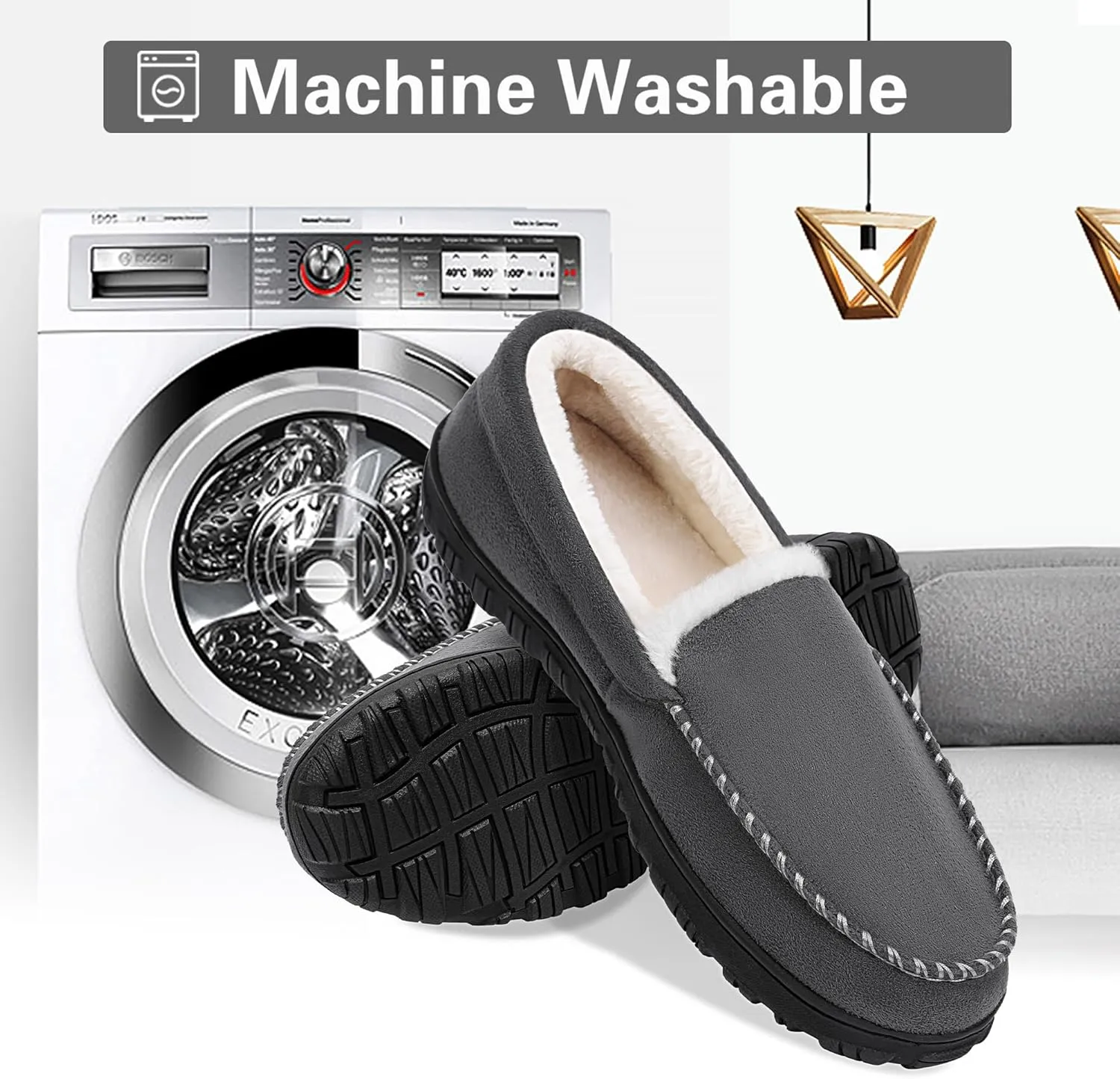 shoeslocker Slippers for Men Soft Plush Memory Foam House Shoes Bedroom Moccasin Slippers Indoor Outdoor