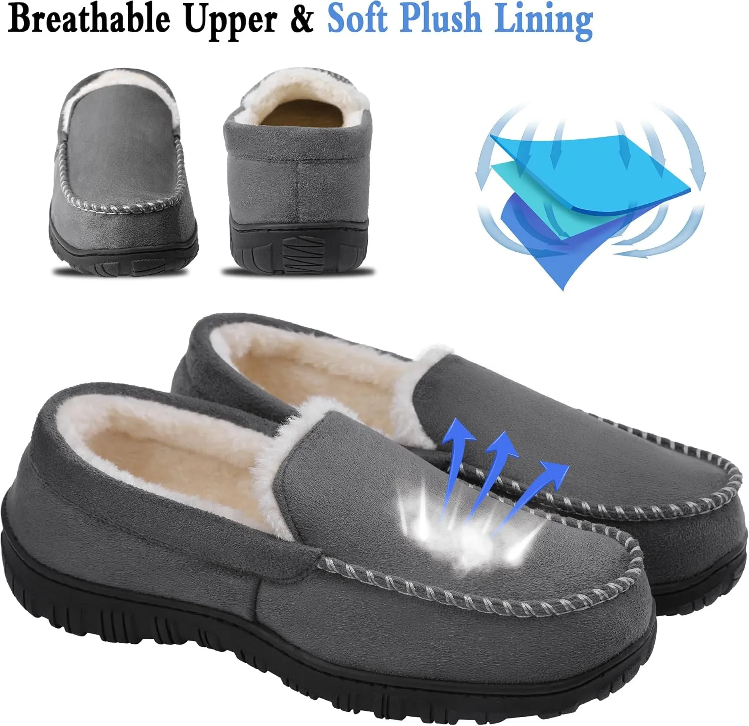 shoeslocker Slippers for Men Soft Plush Memory Foam House Shoes Bedroom Moccasin Slippers Indoor Outdoor