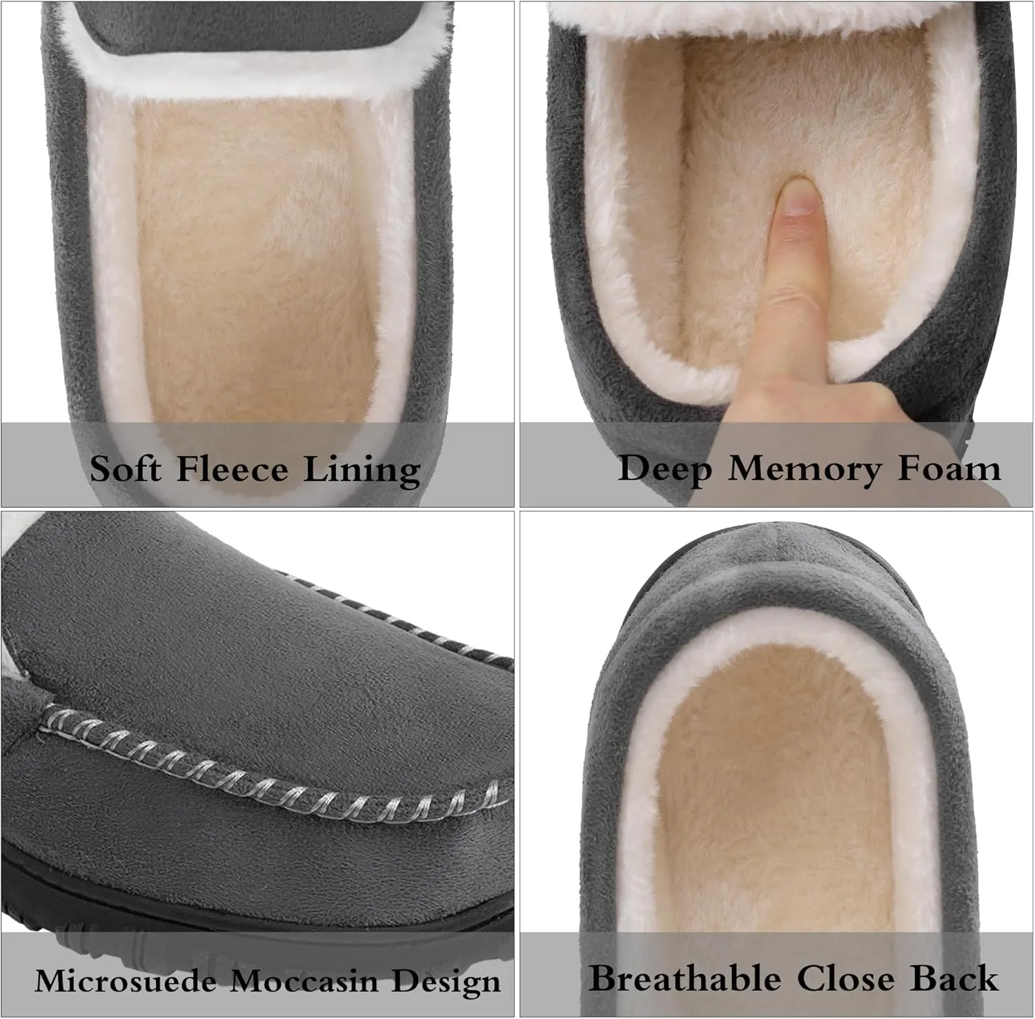 shoeslocker Slippers for Men Soft Plush Memory Foam House Shoes Bedroom Moccasin Slippers Indoor Outdoor