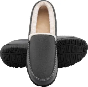 shoeslocker Slippers for Men Soft Plush Memory Foam House Shoes Bedroom Moccasin Slippers Indoor Outdoor