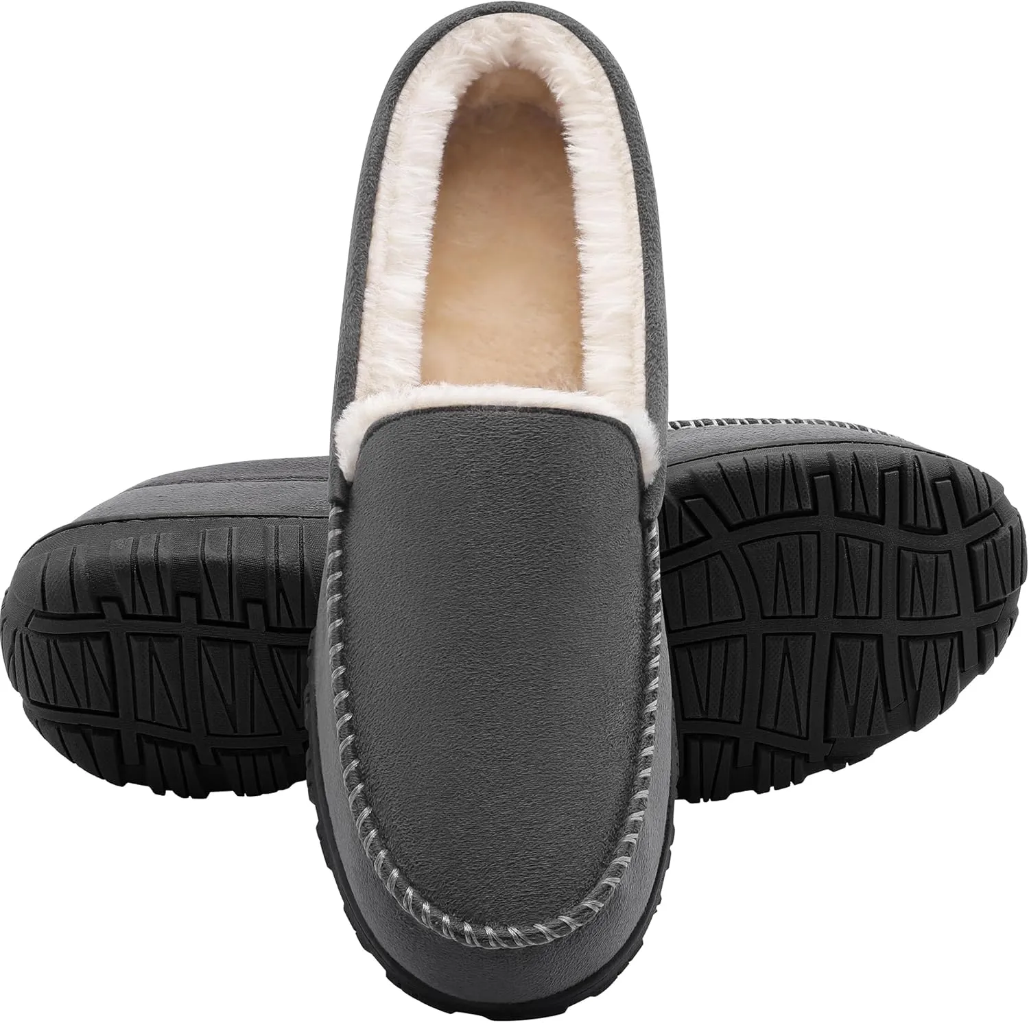 shoeslocker Slippers for Men Soft Plush Memory Foam House Shoes Bedroom Moccasin Slippers Indoor Outdoor
