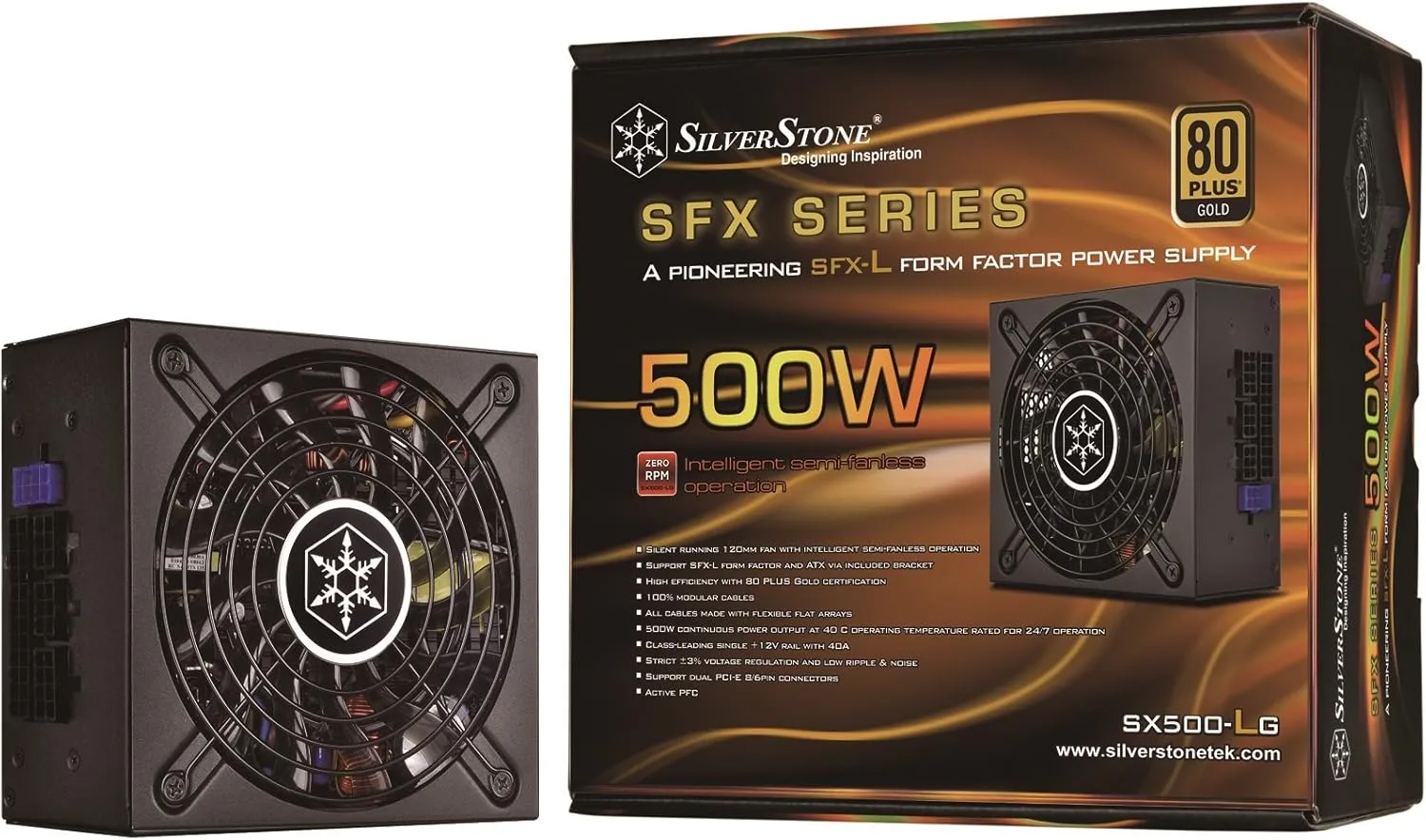SilverStone Technology SX500W SFX-L Form Factor 80 Plus Gold Full Modular Lengthened Power Supply with  12V Single Rail, Active PFC (SX500-LG)