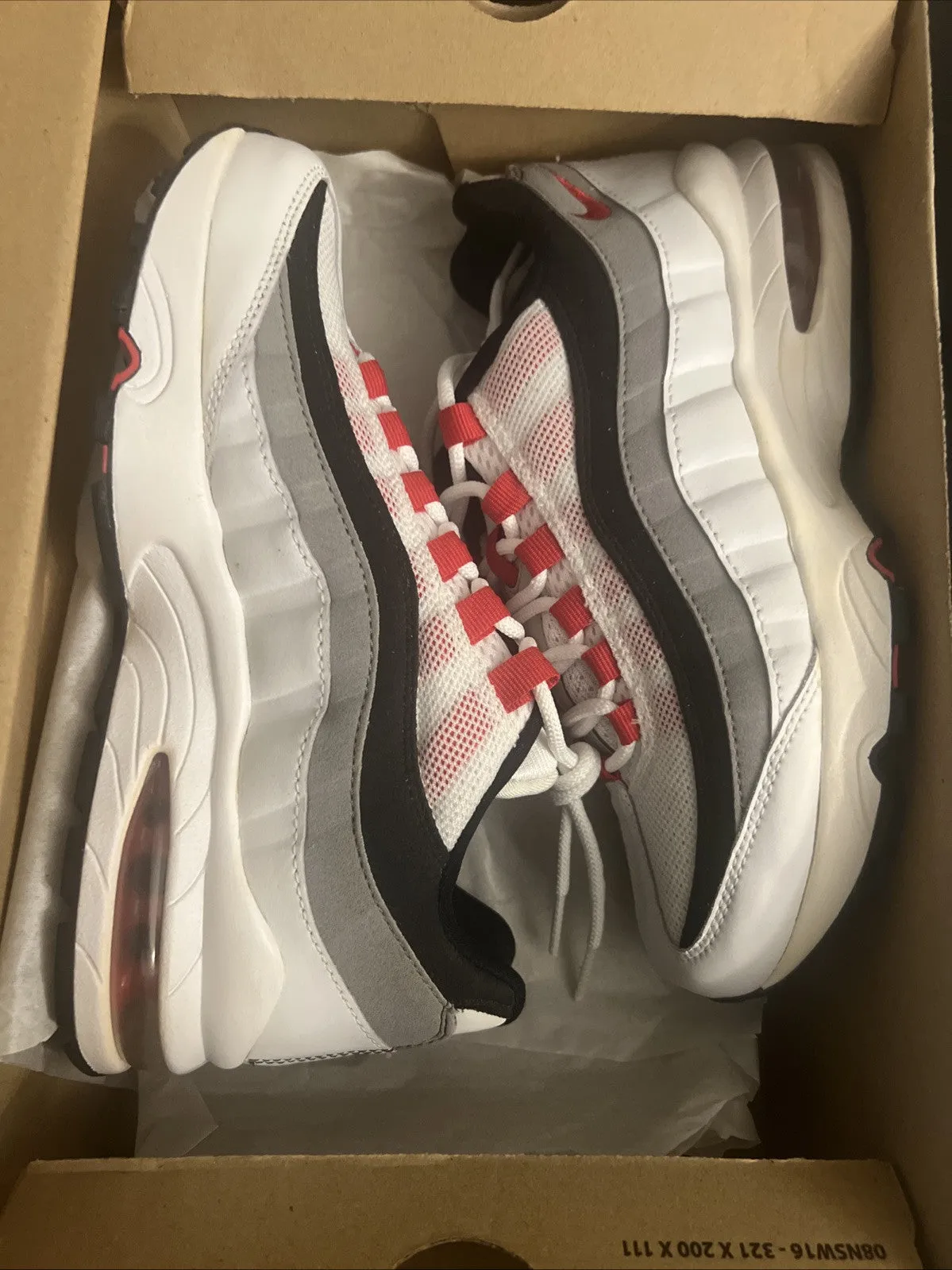 Size 5Y-Nike Air Max 95 (GS) - White Cement Red- 307565-104