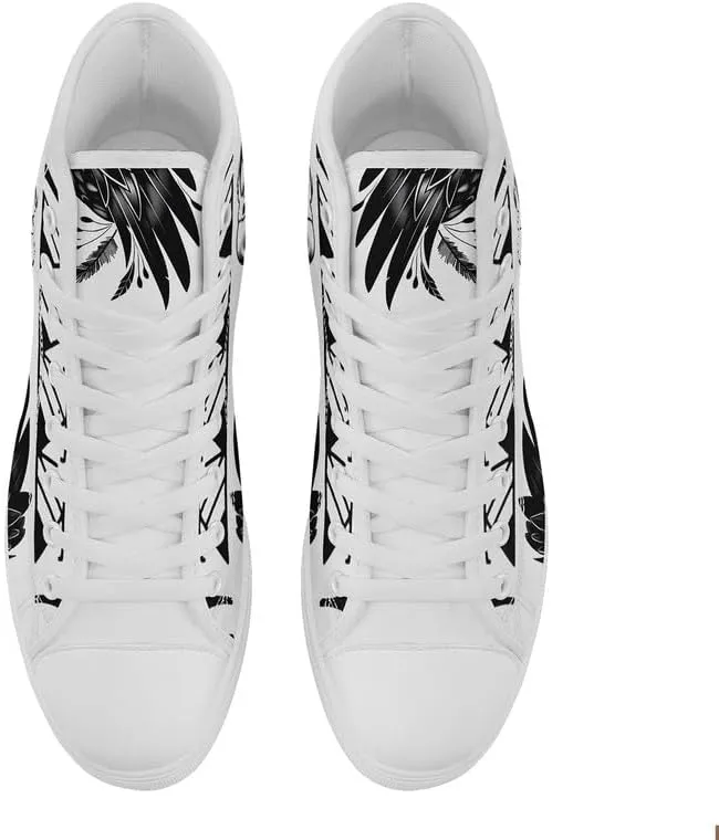 Skull High Top Sneaker for Men Women Fashion Rose Gothic Black Canvas Shoes Unisex Lace Up Casual Tennis Walking Flat Shoes