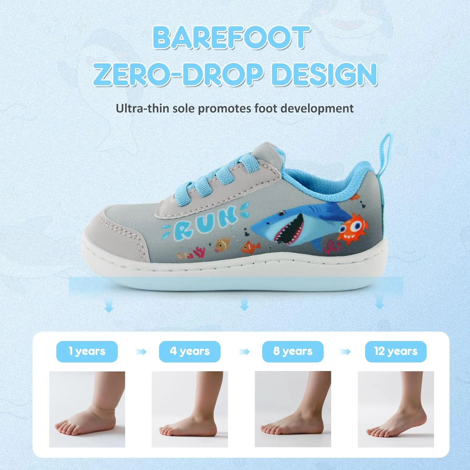 SKYWHEEL Toddler Girls Boys Tennis Shoes Wide Toe Box Barefoot Cartoon Walking Running Sneakers Breathable Slip On Lightweight Shoes for Little Kids