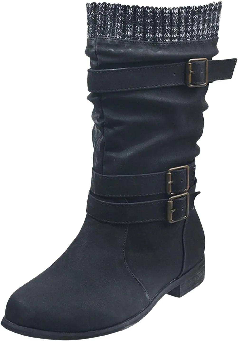 Snow Boots for Women Mid Calf Boots for Women Fall Winter New Women's Boots Mid Calf Raw Edge Women's Leather Boots