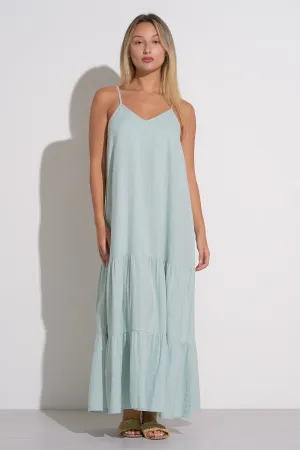 Spaghetti Strap Tiered Maxi Dress - Light Teal