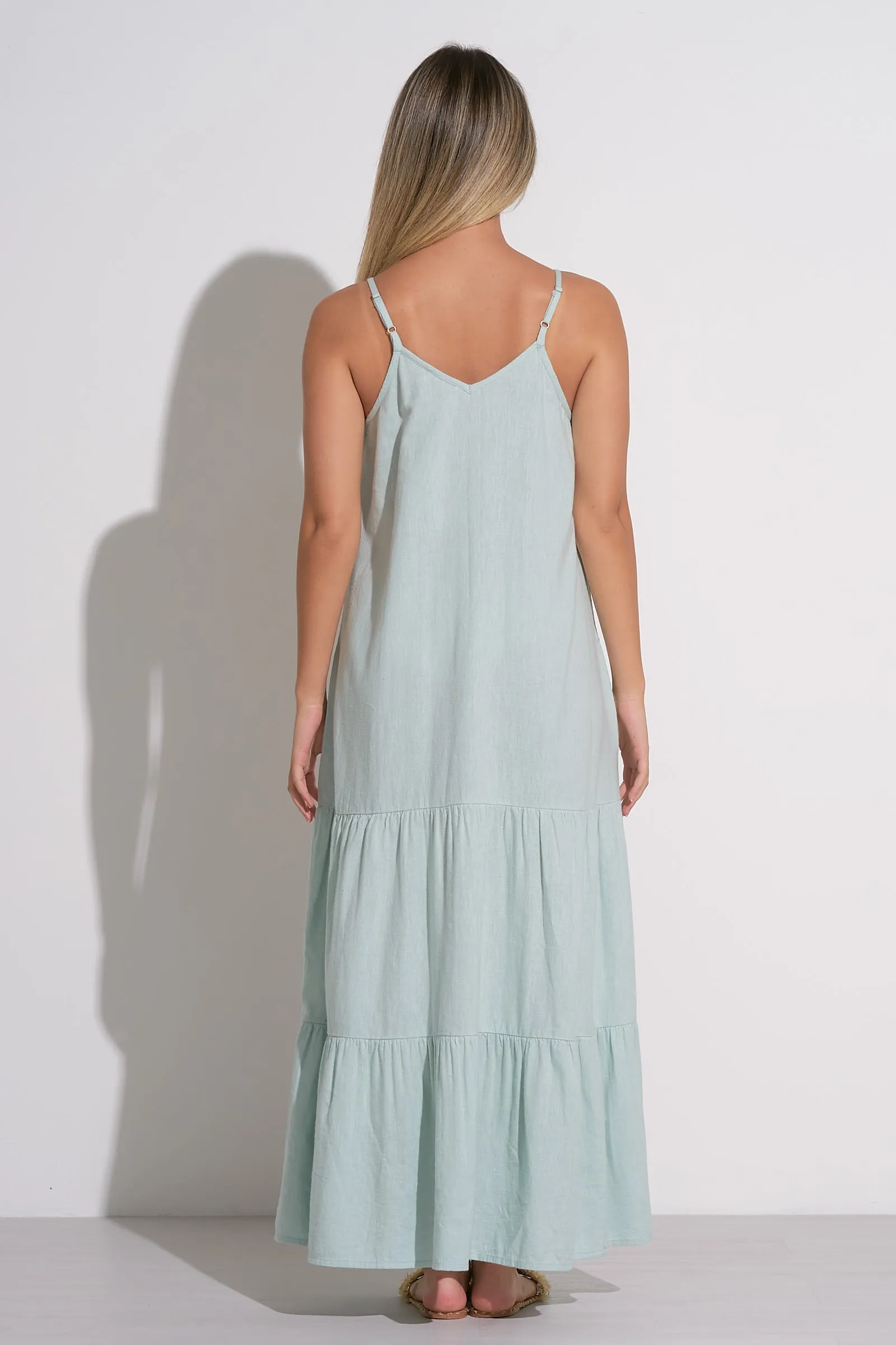 Spaghetti Strap Tiered Maxi Dress - Light Teal