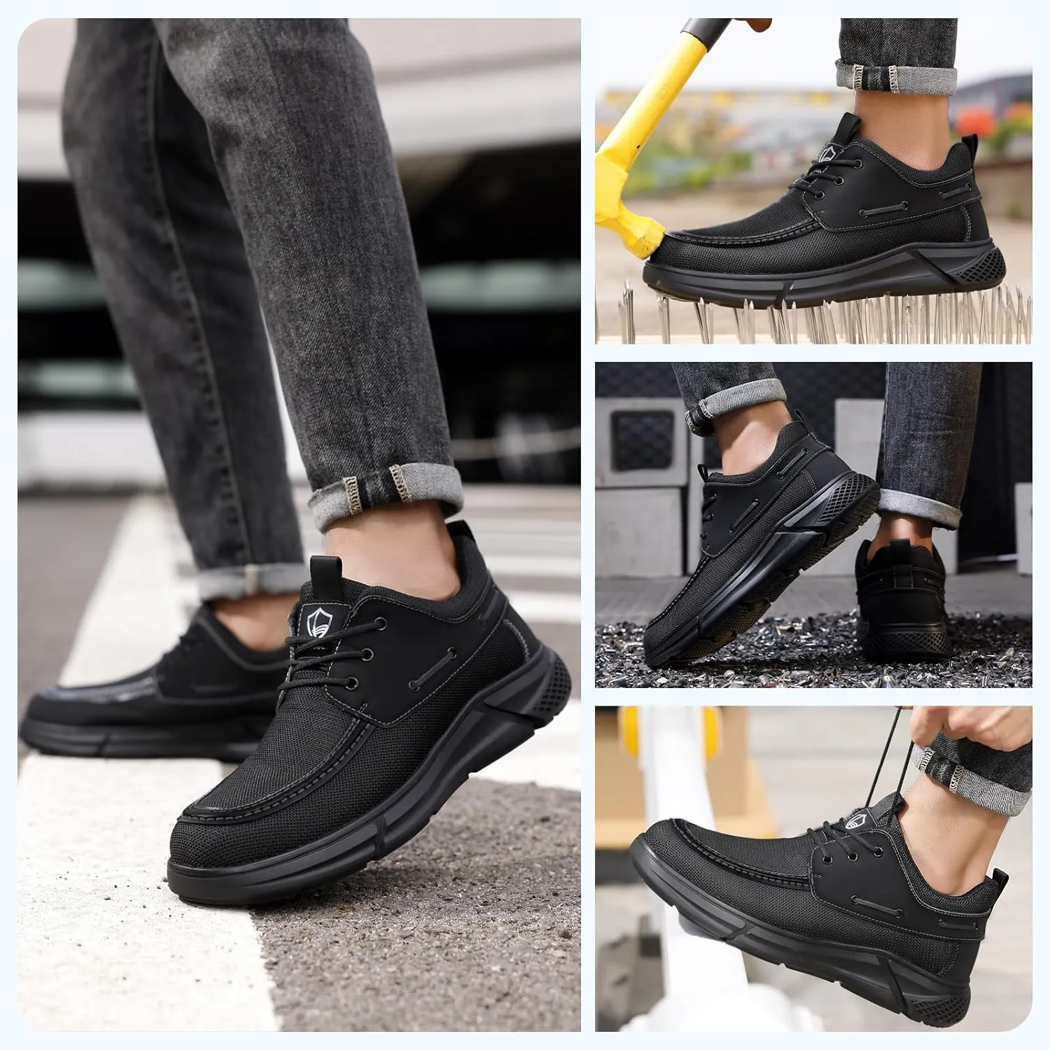 Steel Toe Shoes for Men Lightweight Work Shoes Safety Shoes Air Cushioned Steel Toe Sneakers Indestructible Steel Tennis Toe Shoes Construction Industrial Work Safety Sneakers