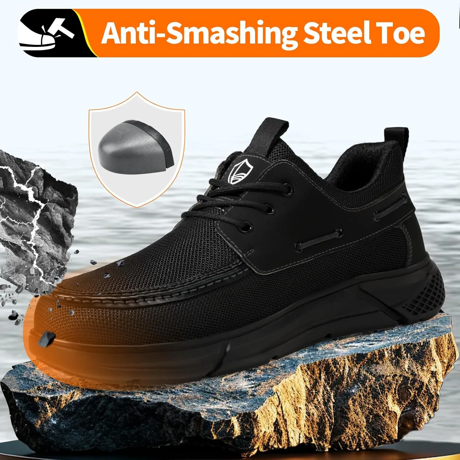 Steel Toe Shoes for Men Lightweight Work Shoes Safety Shoes Air Cushioned Steel Toe Sneakers Indestructible Steel Tennis Toe Shoes Construction Industrial Work Safety Sneakers