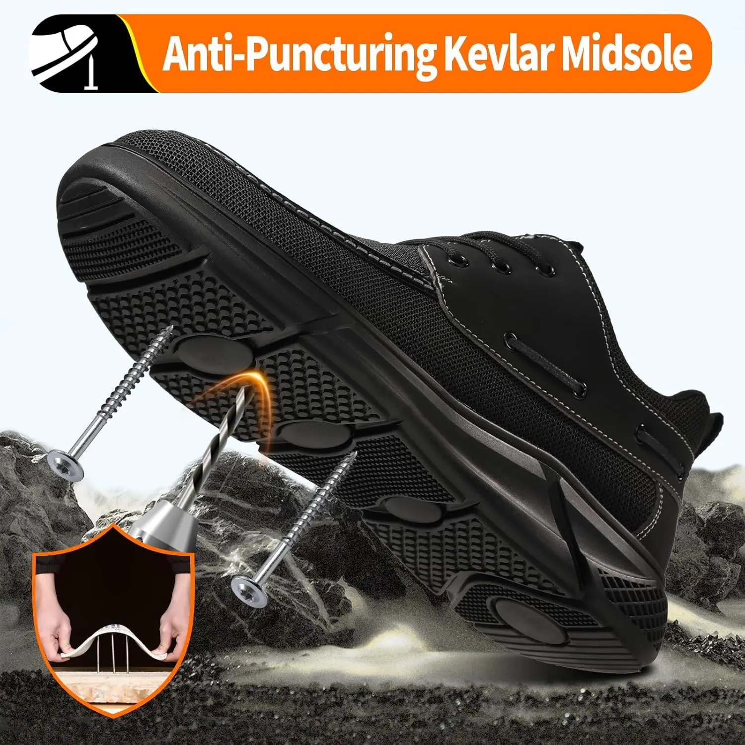 Steel Toe Shoes for Men Lightweight Work Shoes Safety Shoes Air Cushioned Steel Toe Sneakers Indestructible Steel Tennis Toe Shoes Construction Industrial Work Safety Sneakers