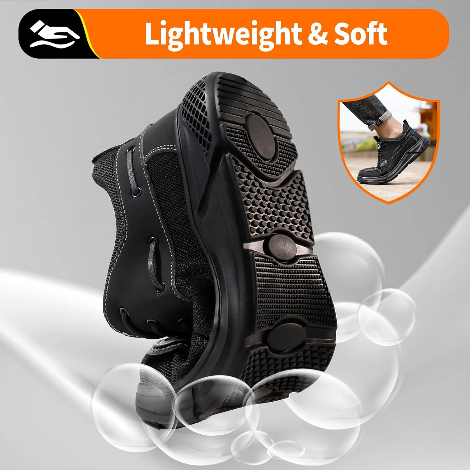 Steel Toe Shoes for Men Lightweight Work Shoes Safety Shoes Air Cushioned Steel Toe Sneakers Indestructible Steel Tennis Toe Shoes Construction Industrial Work Safety Sneakers