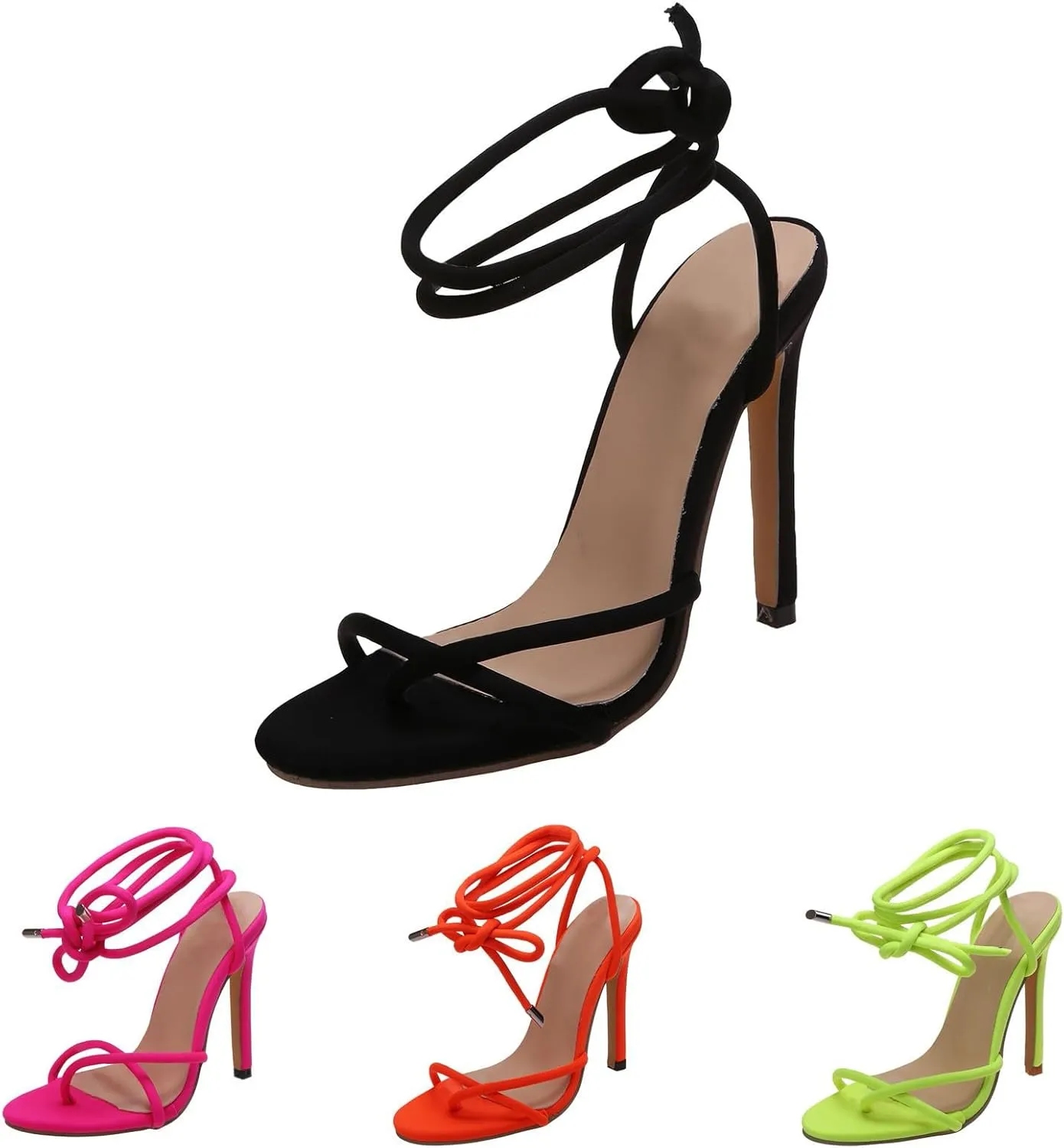 Strappy Heels for Women Bow Ankle Wrap Chunky Heels Open Toe Strappy Sandals Wedding Bride Dressy Pumps Block Heels