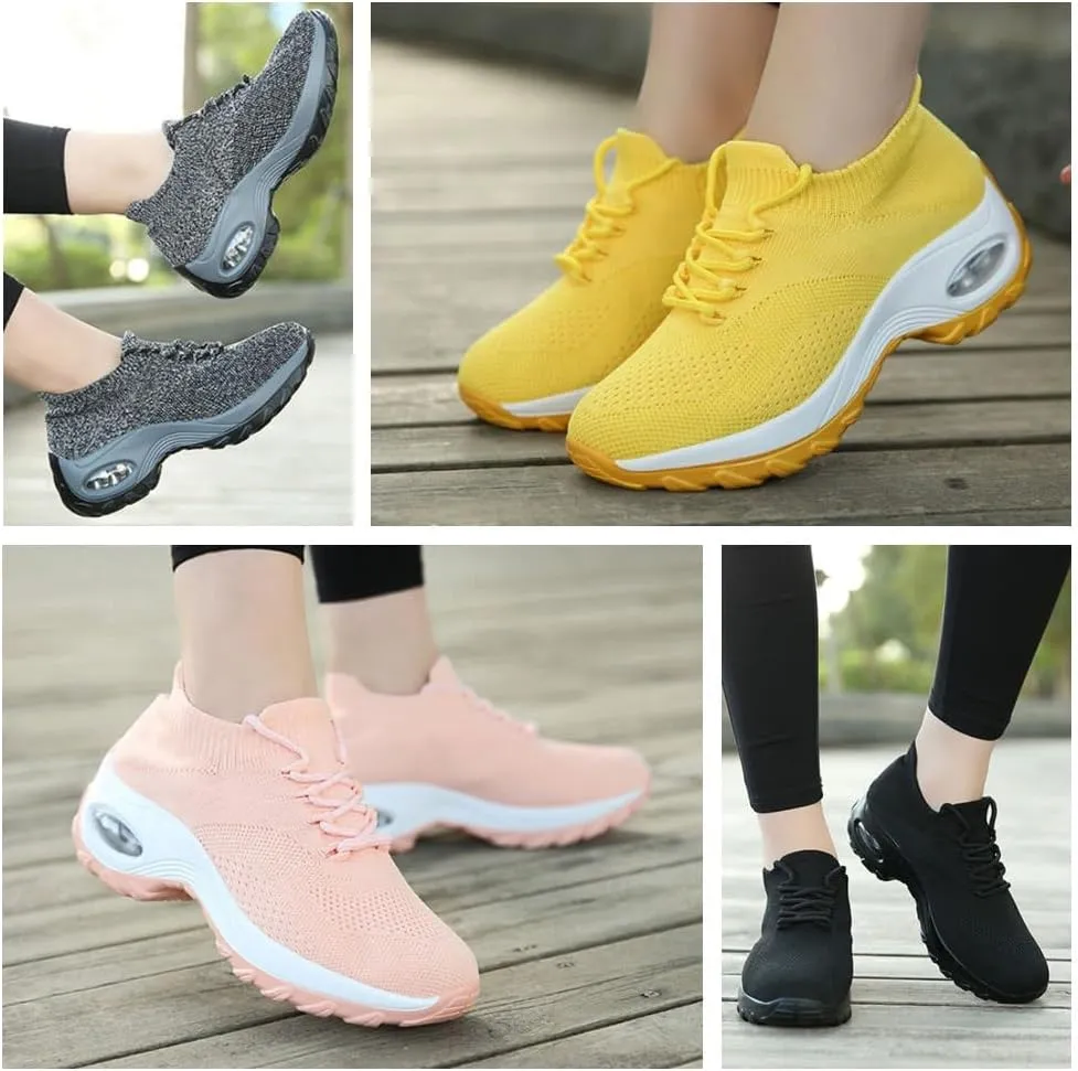 Stretch Cushion Slip-On Walking Shoes for Women - Breathable Arch Support Sneakers for Plantar Fasciitis, Lightweight Sock-Style Fashion Shoes