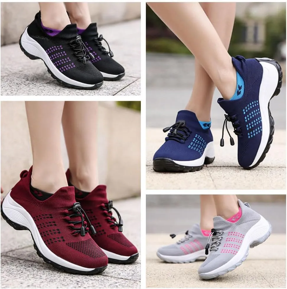 Stretch Cushion Slip-On Walking Shoes for Women - Breathable Arch Support Sneakers for Plantar Fasciitis, Lightweight Sock-Style Fashion Shoes