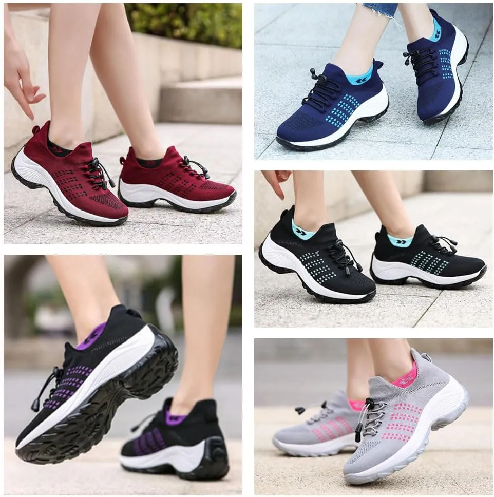 Stretch Cushion Slip-On Walking Shoes for Women - Breathable Arch Support Sneakers for Plantar Fasciitis, Lightweight Sock-Style Fashion Shoes