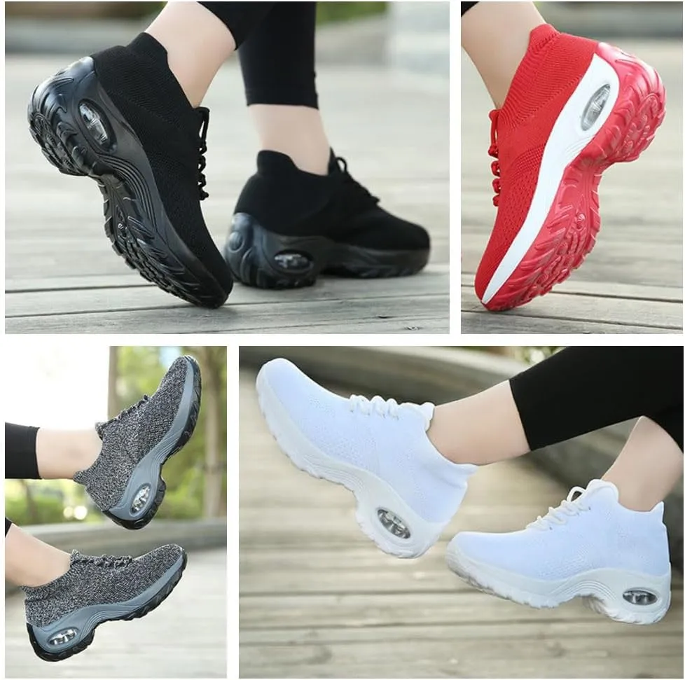 Stretch Cushion Slip-On Walking Shoes for Women - Breathable Arch Support Sneakers for Plantar Fasciitis, Lightweight Sock-Style Fashion Shoes