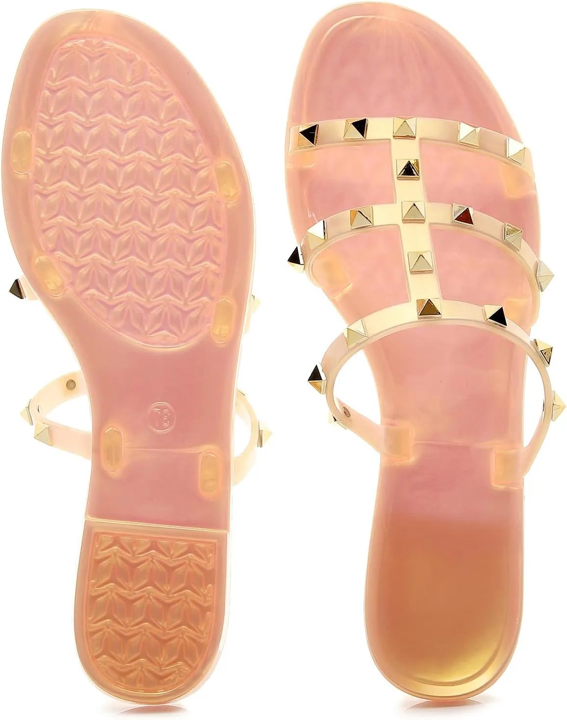 Studded Sandals for Womens Jelly Shoes Flats Stud Slides Slip On Dressy Black Jellies Slippers Summer Beach with Rivets