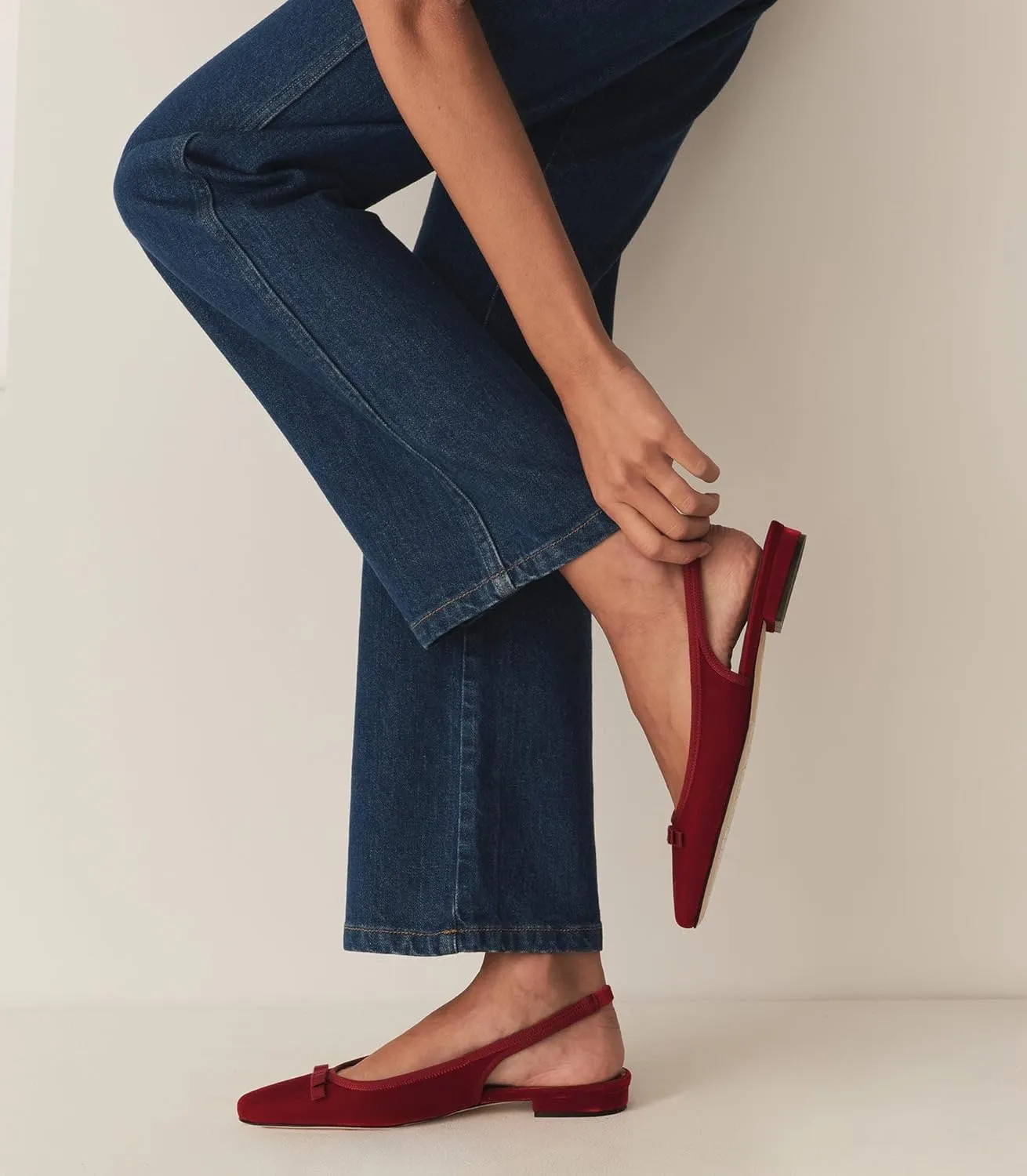 Suede Sling Back Flat Shoes for Women Closed Square Toe Low Heel Pump Heels