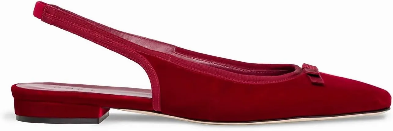 Suede Sling Back Flat Shoes for Women Closed Square Toe Low Heel Pump Heels