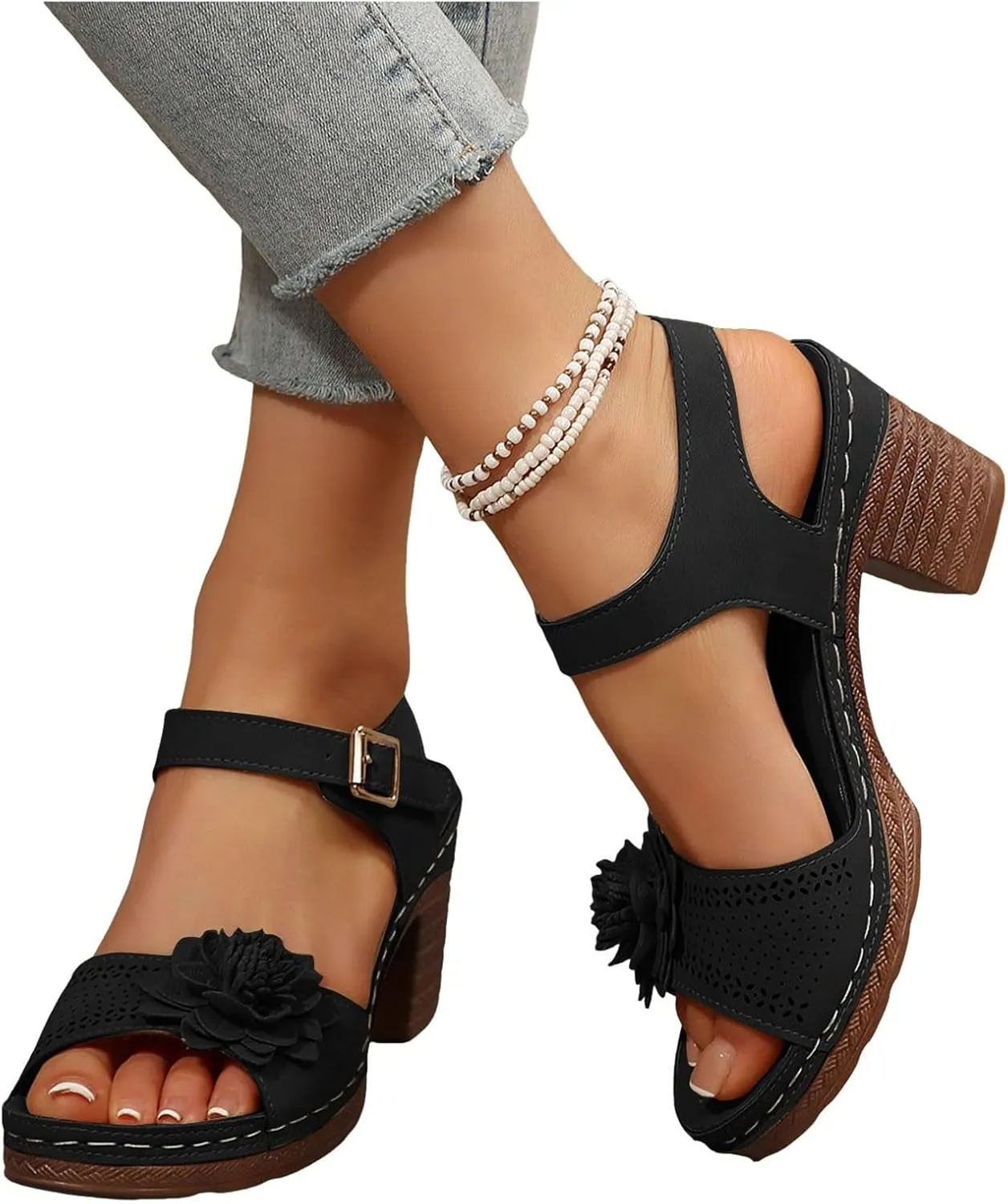Summer Wedge Sandals For Women Dressy,Arch Support Comfortable Beach Walking Ankle Strap Open Toe Platform Sandals Casual Slip on Outdoor Shoes ﻿For Women Dressy
