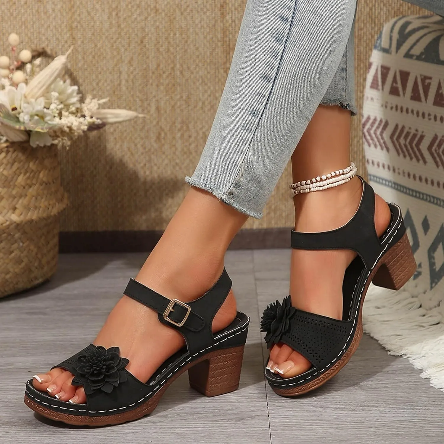 Summer Wedge Sandals For Women Dressy,Arch Support Comfortable Beach Walking Ankle Strap Open Toe Platform Sandals Casual Slip on Outdoor Shoes ﻿For Women Dressy