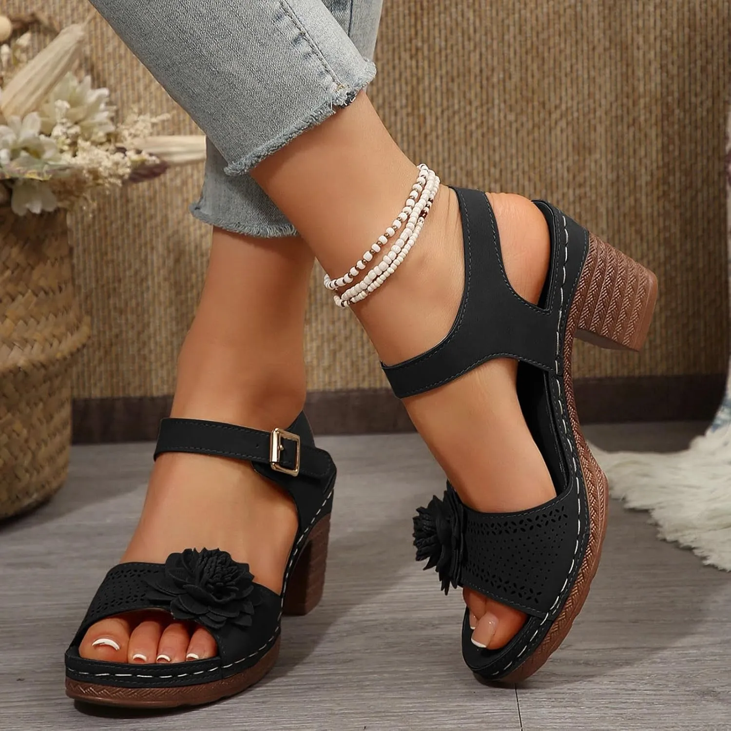Summer Wedge Sandals For Women Dressy,Arch Support Comfortable Beach Walking Ankle Strap Open Toe Platform Sandals Casual Slip on Outdoor Shoes ﻿For Women Dressy