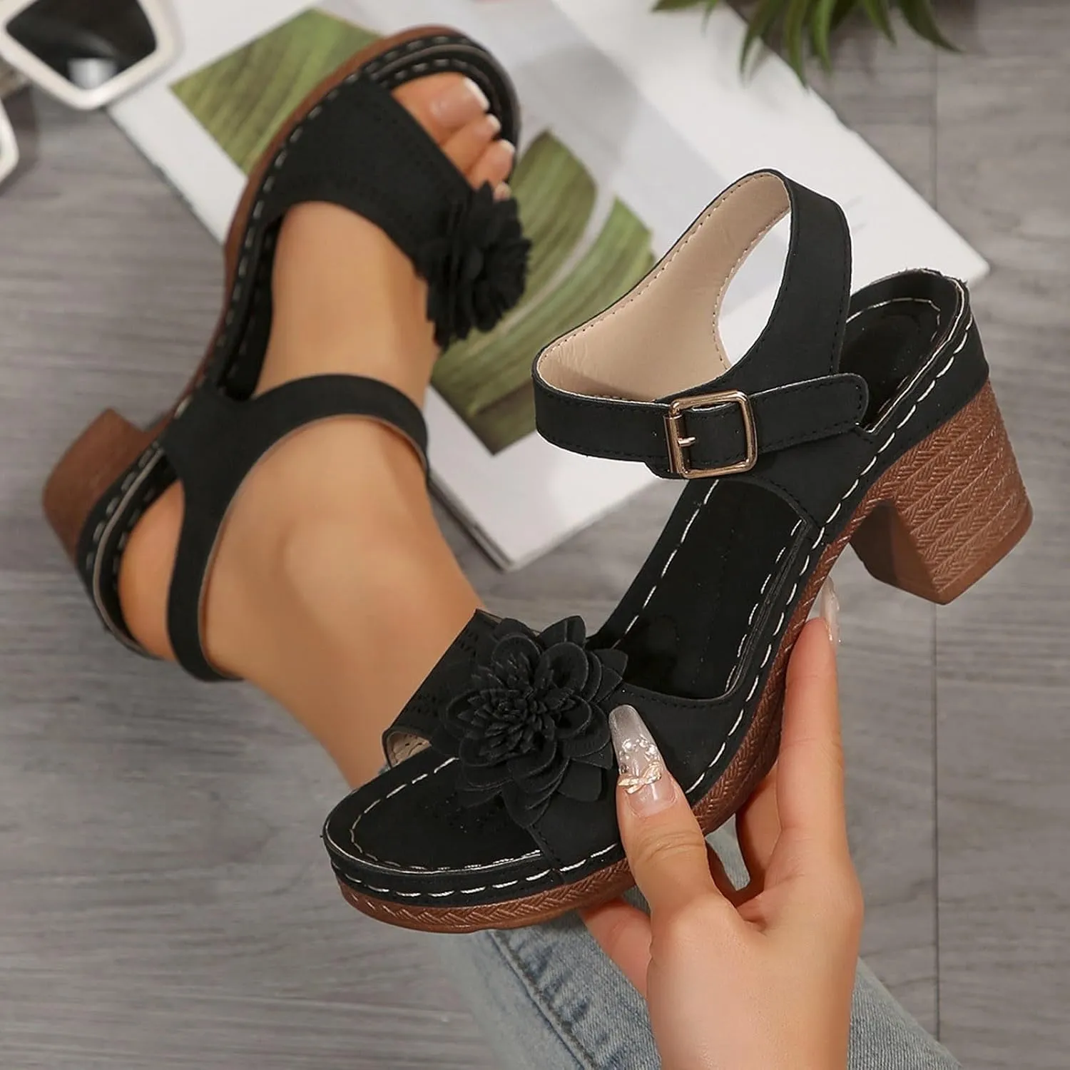 Summer Wedge Sandals For Women Dressy,Arch Support Comfortable Beach Walking Ankle Strap Open Toe Platform Sandals Casual Slip on Outdoor Shoes ﻿For Women Dressy