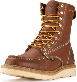 SUREWAY Mens 8 in Wedge Moc Soft/Steel Toe Work Boots for Men,Full-Grain Leather,Goodyear Welt,EH,Safety Industrial Construction Boots/Shoes for Women,Soft Toe TOBACCO,Size 9