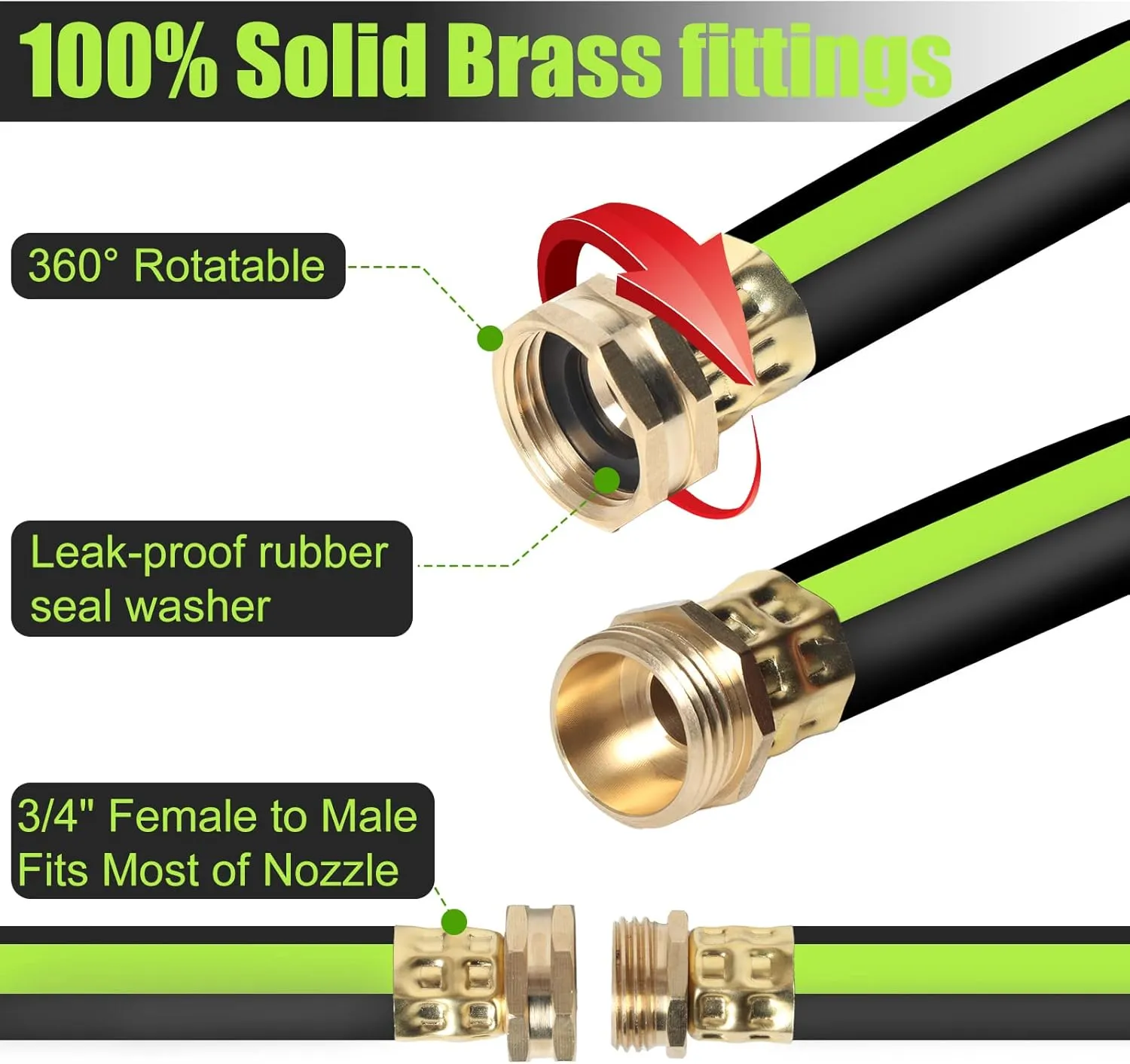 SYEENIFY Kink Free Garden Hose 50ft 5/8", Heavy Duty Hybrid Water Hose, Ultra Durable Flexible Rubber Hose with Sprayer Nozzle,Leakproof Yard Outdoor Hose with Brass Solid Connector