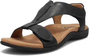 Taos The Show Premium Leather Women's Sandal - Experience Everyday Style, Comfort, Arch Support, Cooling Gel Padding and an Adjustable Fit for Exceptional Walking Comfort Black 9 (M) US