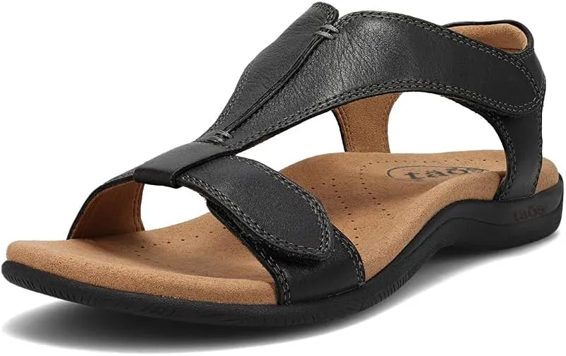 Taos The Show Premium Leather Women's Sandal - Experience Everyday Style, Comfort, Arch Support, Cooling Gel Padding and an Adjustable Fit for Exceptional Walking Comfort Black 9 (M) US