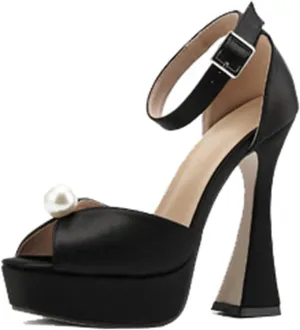 TDA Womens Ankle Strap Buckle Sandals Pearl Platform Peep Toe High Heel Wedding Party Shoes