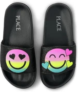 The Children's Place Girls Slide Sandal, Happy Face, 12 Little Kid US