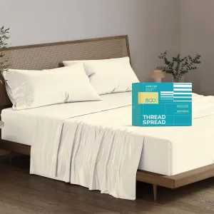 THREAD SPREAD 100% Egyptian Cotton Sheets - Queen Size, 800 High Thread Count, 4 PC Luxury Hotel Sheets, 16" Deep Pocket Sateen Weave Soft Cooling Bedding Sets - Ivory