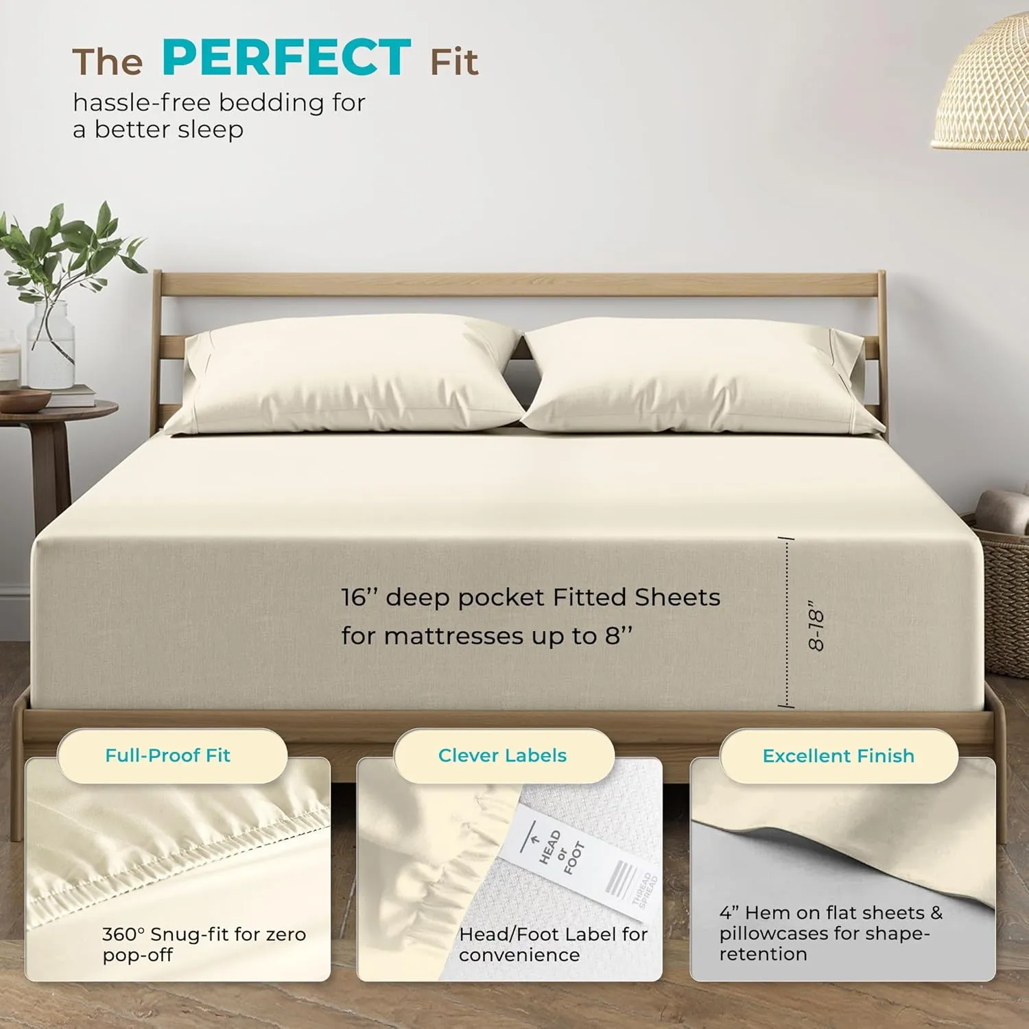 THREAD SPREAD 100% Egyptian Cotton Sheets - Queen Size, 800 High Thread Count, 4 PC Luxury Hotel Sheets, 16" Deep Pocket Sateen Weave Soft Cooling Bedding Sets - Ivory
