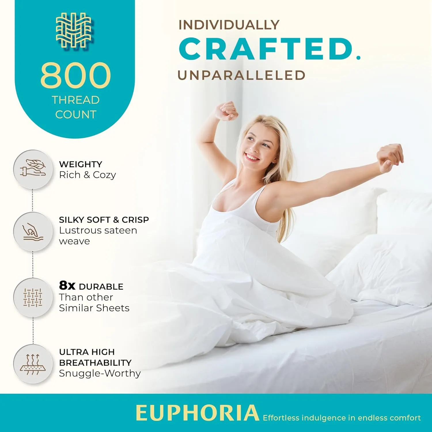 THREAD SPREAD 100% Egyptian Cotton Sheets - Queen Size, 800 High Thread Count, 4 PC Luxury Hotel Sheets, 16" Deep Pocket Sateen Weave Soft Cooling Bedding Sets - Ivory