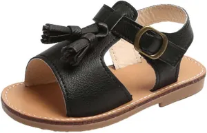 Toddler Infant Kids Slippers SHoes Baby Girls Boys Solid Sandals SHoe Tassels Casual Fish Mouth Sandals Beach Comfy J-518 Black 9