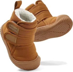 Toddler Snow Boots Double Strap Winter Warm Shoes Baby Faux Fur Lining Soft Fleece Booties with Non-Slip Sole