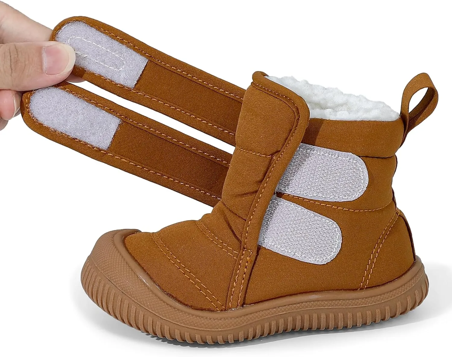 Toddler Snow Boots Double Strap Winter Warm Shoes Baby Faux Fur Lining Soft Fleece Booties with Non-Slip Sole