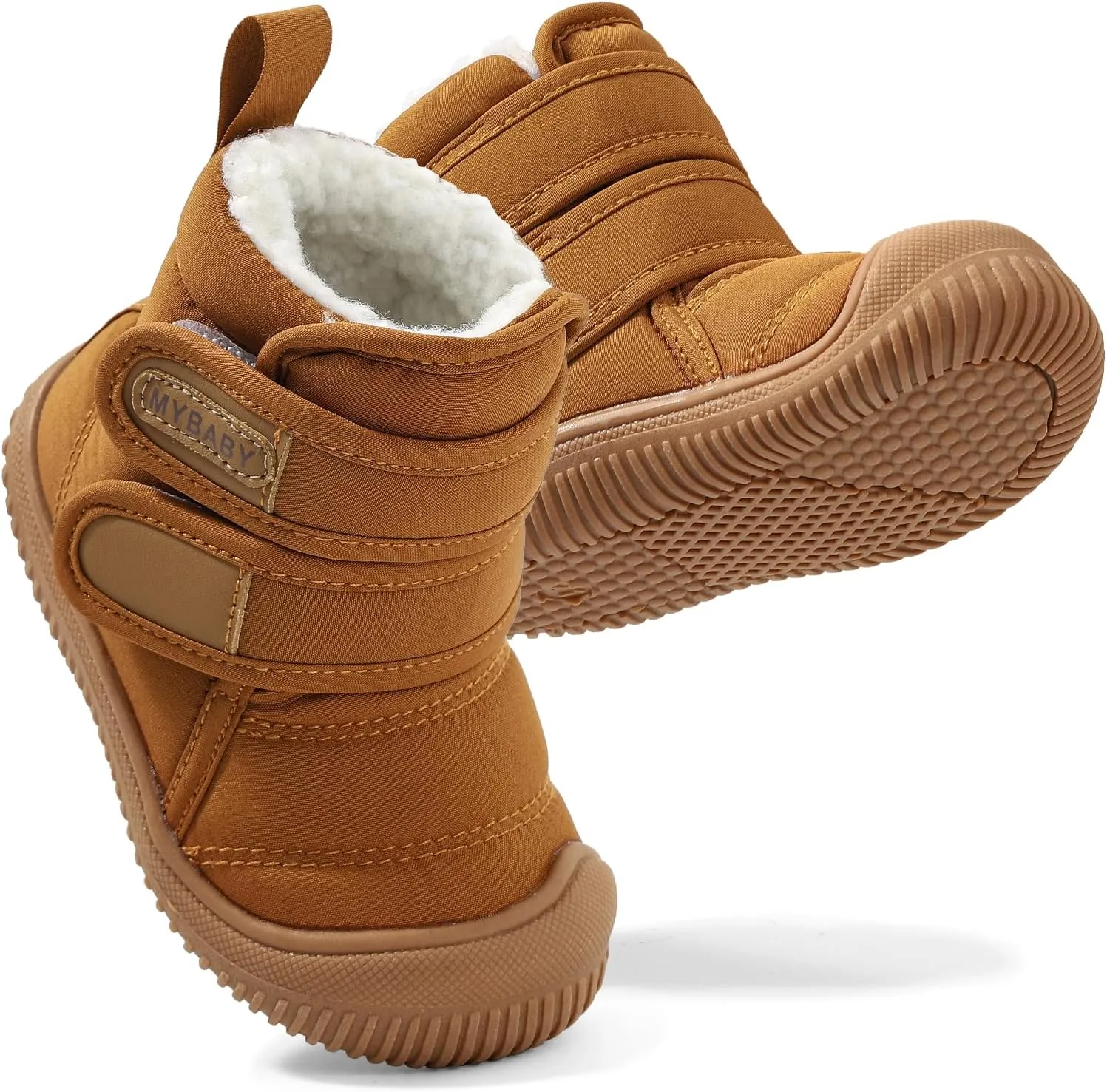 Toddler Snow Boots Double Strap Winter Warm Shoes Baby Faux Fur Lining Soft Fleece Booties with Non-Slip Sole